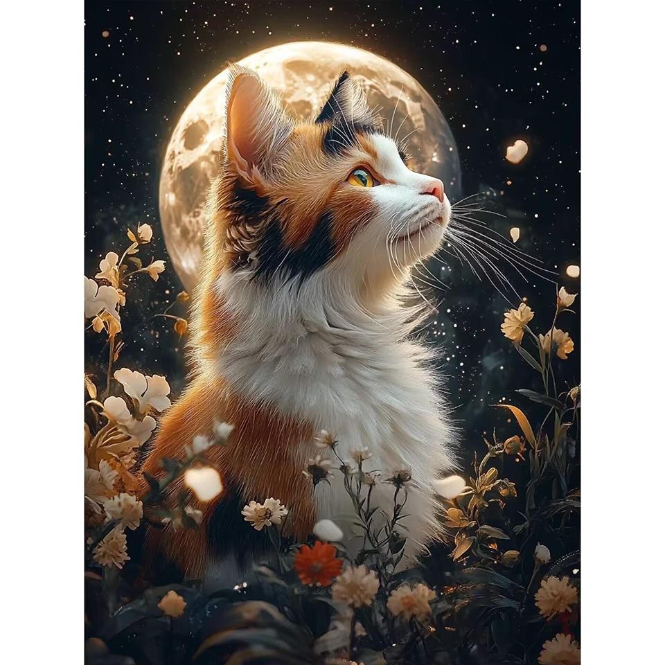 New Arrivals Diamond Embroidery Animal Kit Diy Drill Painting Cat Full Mosaic Moon Home Decor Art Handmade Gift