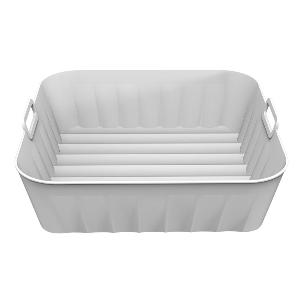 Silikon-Luftfritteusenkorb, quadratische Luftfritteusen-Silikoneinlagen, leicht zu reinigende Luftfritteusenpfanne mit tragbarem Griff, wiederverwendbares Kochen
