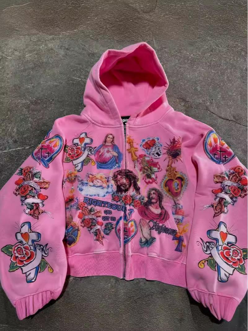 

Американская готическая толстовка с принтом букв - Свитшот свободного кроя Харадзюку для пар Extra Large розовый