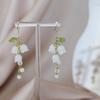2025 New Sweet Temperament Bamboo White Lily Earrings, Small Fresh Valley Flower Asymmetrical Elegant Earrings.