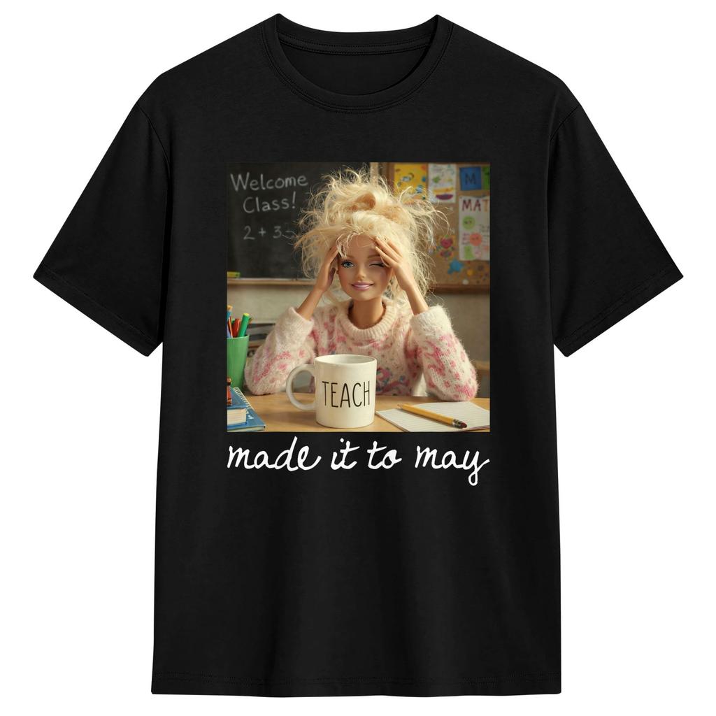 Funny Made It To May Teacher Girls Meme Last Day of School T-Shirt Beach Cotton T Shirts For Men's Harajuku Casual Tee Shirt