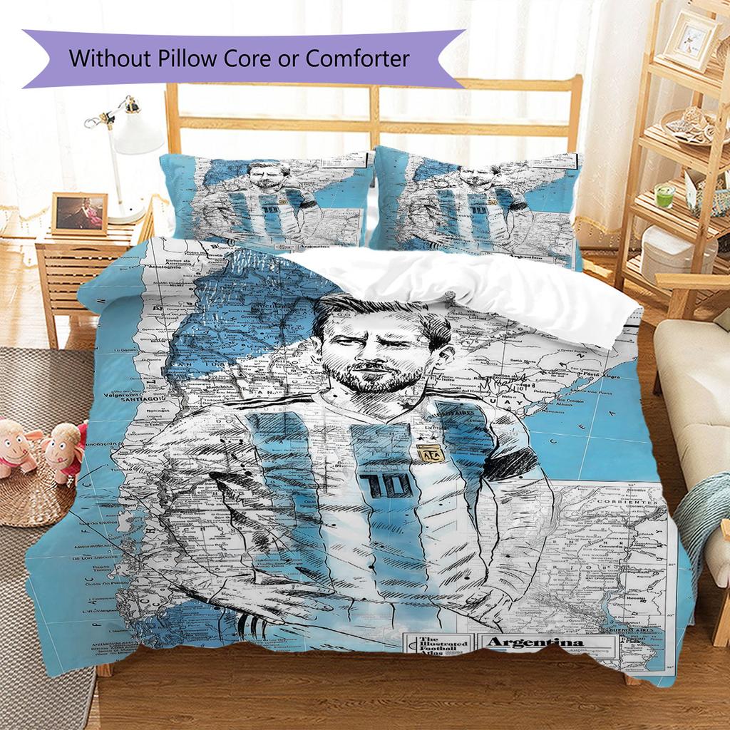 Leo Messi Pattern Bedding,Quilt Set Quilt Cover Pillowcase Home Birthday Gift(1 * duvet cover + 2 * pillowcase, without core)