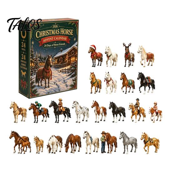 Christmas Advent Calendar Pony Calendar, 24-Day Acrylic Ornament Set with Mini Kids Party Favors Horse Figures, Tree Hanging Countdown Decor, Gift for