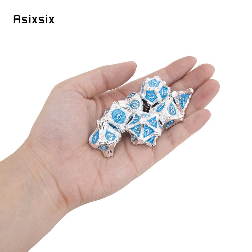 7 Pcs White Blue Tree Vine Metal Dice Solid Metal Polyhedral Dice Set Suitable for Role-Playing RPG Board Game Dice RPG