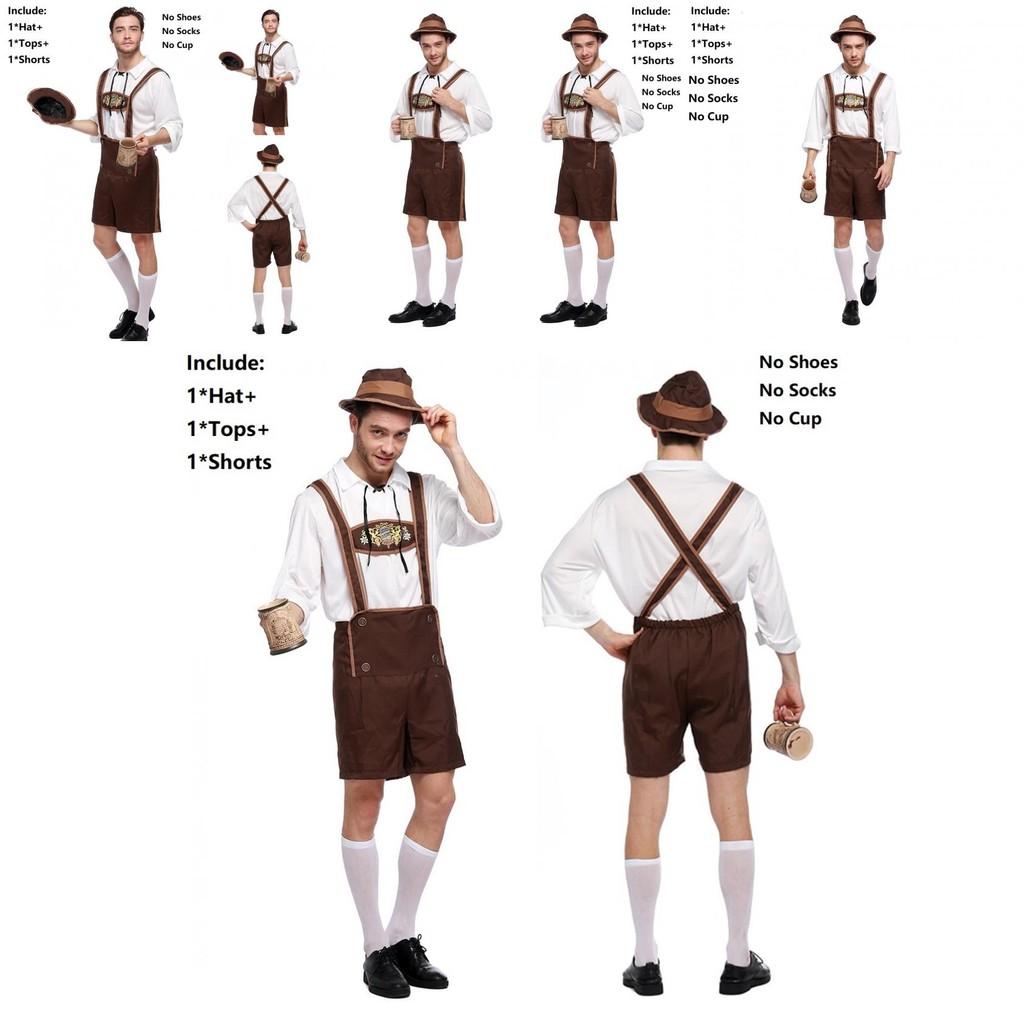 Stylish Men Oktoberfest Clothing Cosplay Costume Featuring Solid Shirt And Suspenders