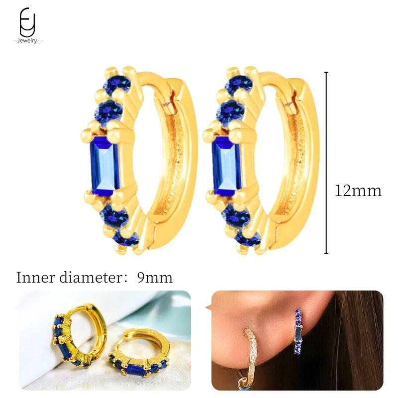 925 Silver Ear Buckles Fashion Hoop Earrings Dark Blue Crystal Pendant Gold Earrings High Women's Jewelry Luxury Gifts