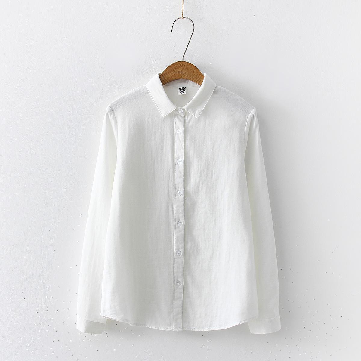 

Women Blouses Long Sleeve Comfortable Office Shirt Cotton Yarn Casual Tops Solid Color XXL білий