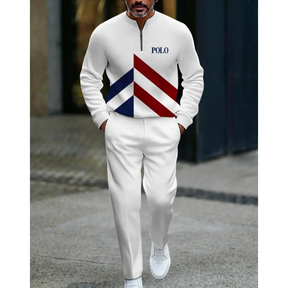 Herren Mode Stil Gedruckt Zweiteiliges Set 3D Digital Halber Reißverschluss Lässig Trendig Sportbekleidung Herbst und Winter Set