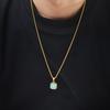 Mens Square Pendant Necklaces,Small Geometric Green Natural Stone Pendant with AAA CZ Stone,Simple Stylish Collar