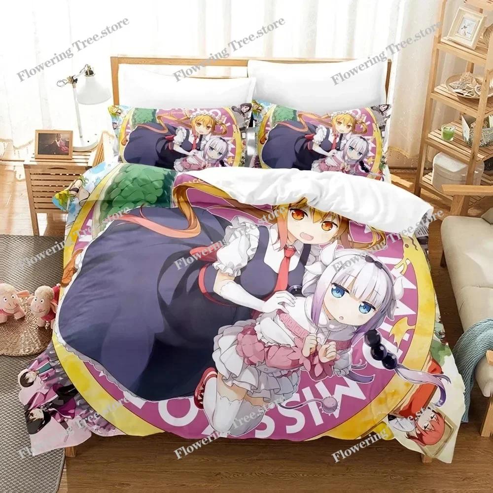 Set Letto Anime Stampato in 3D Miss Kobayashis Dragon Maid Kanna Ragazzi Ragazze Misura Singola Queen Copripiumino Federa Letto Bambini Adulti