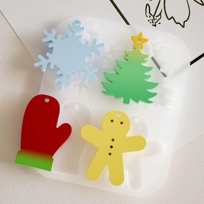 Christmas Tree Pendant Silicone Mold Xmas Candle Plaster Bow Snowflake Key Gypsum Mold Diy Hanging Decor Santa Claus Resin Mold