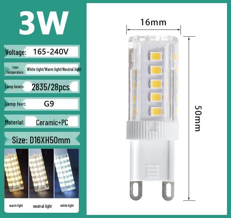 G9 LED G4 Pin Bulb, High Brightness, Energy-Saving, Flicker-Free, 220V Ceramic Tricolor Corn Light.