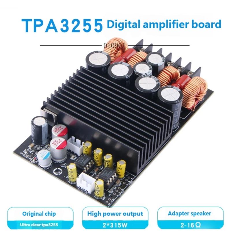 TPA3255 Double Channel Digital Power Amplifier Board 315W+315W 19V-50V Power Stereo Module for Car Vehicle Computer