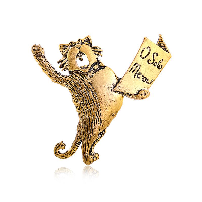 Reading Cat Retro Cartoon Animal Men s Accessory Brooch 4*6cm