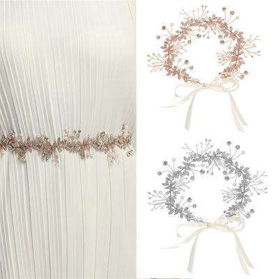 Rhinestones Pearls Decors Waistband Adjustable Ribbon Waist Belt For Women Evening Dress and Formal Occasion Waist Decors