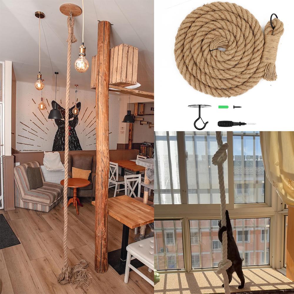 Wall Mounted Cat Sisal Climbing Rope with Wooden Step Cat Wall Scratcher Cat Climber Toy for Indoor Cats Cat Tree Alternative