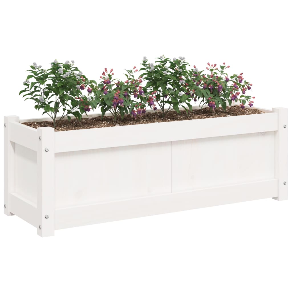 Vidaxl Donica Ogrodowa, Biała, 90X31X31 Cm, Lite Drewno Sosnowe