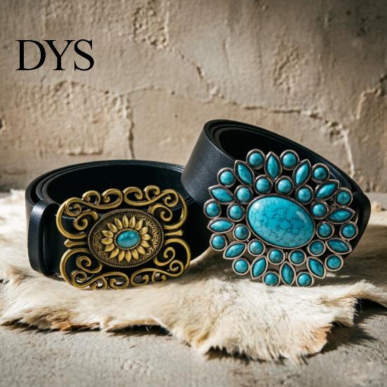 Kék Türkiz Övcsat Western Retro Design Patinázott Ezüst Műbőr Széles Navajo Etnikai Stílusú Öv