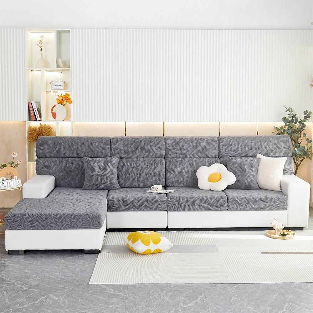 Luxury Jacquard Sofa Seat Cushion Cover Solid Elastic Sofa Cover Anti-dust Furniture Protector Living Room Sectional Couch Cover
