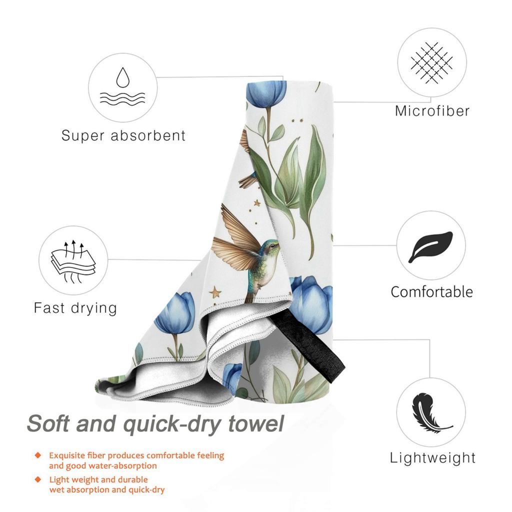 Tulips and Hummingbirds Beach Towel Soft Microfiber Quick Dry Absorbent Quick Towels For Bath