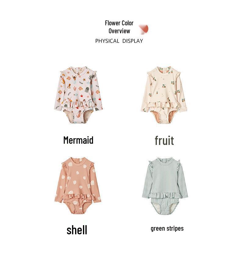 Baby Girl Long Sleeve Anti-Chlorine Quick Dry Swimsuit with Sun Protection and Cute Lace Details