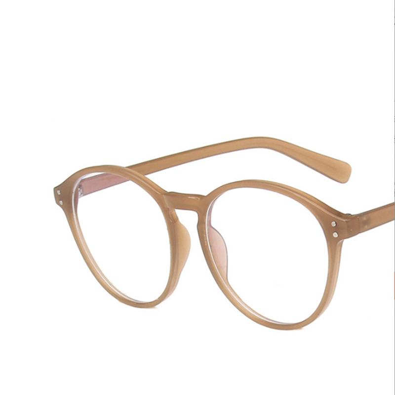 Milk Tea Color round Rimless Glasses Frame New Style Natural Big Face Flat Lens Trendy Eyeglass Frame for Unisex