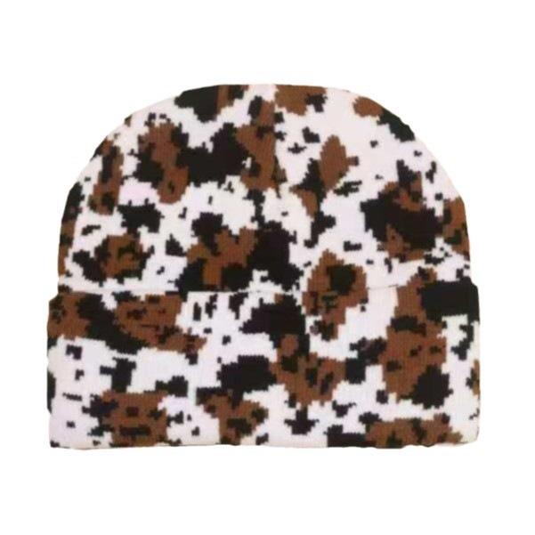 Knitted Hat Cold Printing Simple Hat Leopard Print Winter Hat Fashion Outdoor Autumn and Winter White and Brown Pattern Average Size