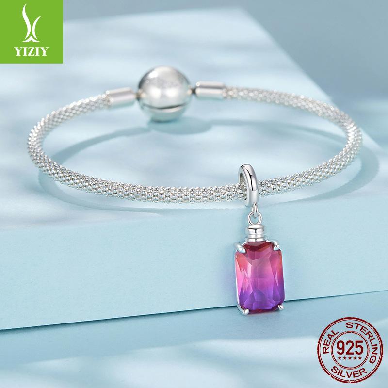 Gradual Change Rose Red Perfume Bottle Diy Pendant Accessories Exquisite Versatile S925 Silver Charm Beads
