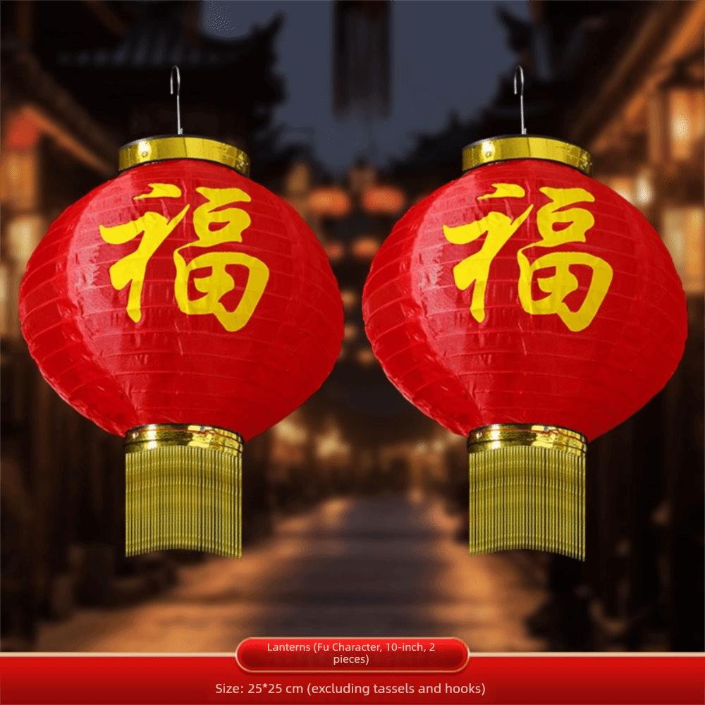 Chinese Style New Year Lantern String Fu Character Traditional Red Ball Lantern String Handmade with Tassels
