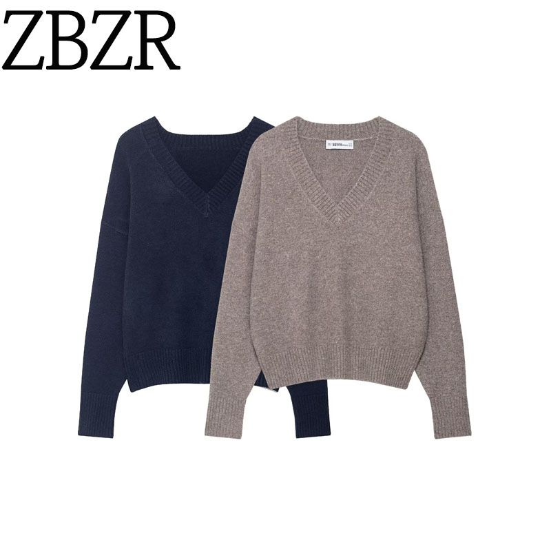 Za Export New Arrival Women's Clothing ZR Fashion Style Fashionable All-Match Soft Plaid V-neck Long-Sleeve Knitwear 2142162