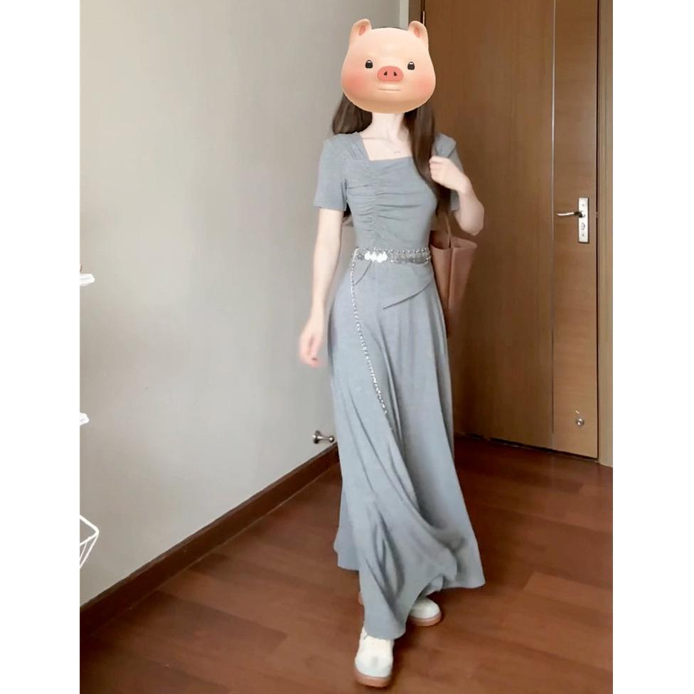 2026 Graues Petite Französisches High-End Langes Sommerkleid für Damen