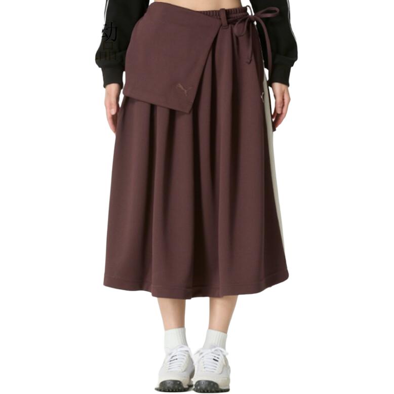 Puma T7 Midi Pieghettata Bicolore Allacciatura Centrale Vita Media Sportiva Casual Lunga Gonna Gonne Donna 639895-13