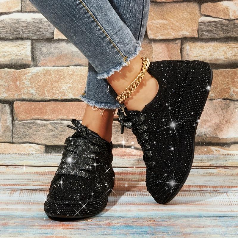 2025 New Rhinestone Thick Bottom Casual Sneakers Women Full Drill Muffin Shoes Rhinestone Single Shoes