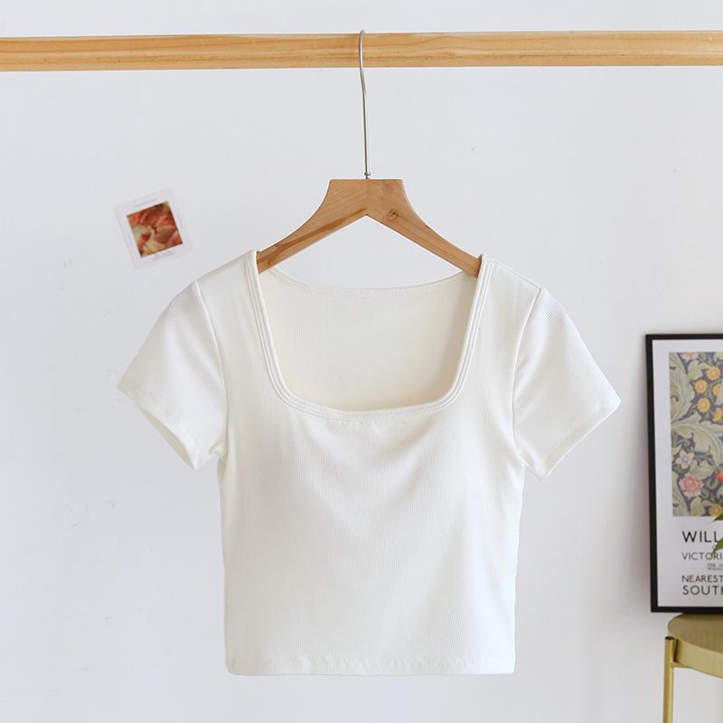 

Женский облегающий укороченный топ с квадратным воротником, короткими рукавами и нагрудными подкладками Extra Large белый