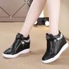 Fashion 2024 Hot Sale Women Wedge High Top Sneakers Zipper PU Leather Casual Shoes Sequins Thick Bottom White Internal Heighten
