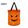 Durable Fabric Pumpkin Treat Bag Glowing Candy with LED Lights, Reusable Halloween Trick or Pail Tote for Kids, Handbag Party Favors Festival Supply