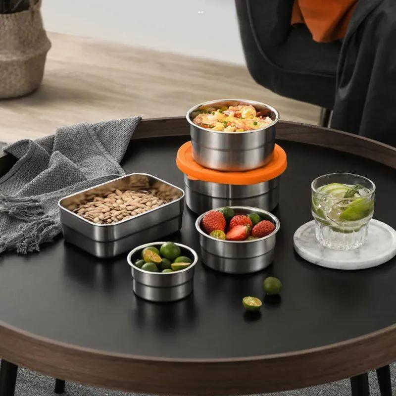 304 Edelstahl Lunchbox Kühlschrank Frischhaltebox mit Silikondeckel Lebensmittelaufbewahrungsbehälter Bento Küchenorganisator
