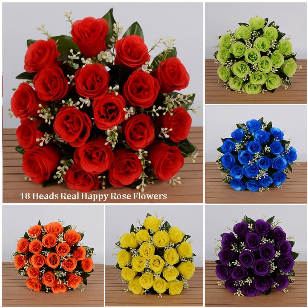 18 Heads Real Happy Flower Mini 10 Colors Natural Simulated Rose Photography Photo Gift Rose Flowers Decorative Home Decorative