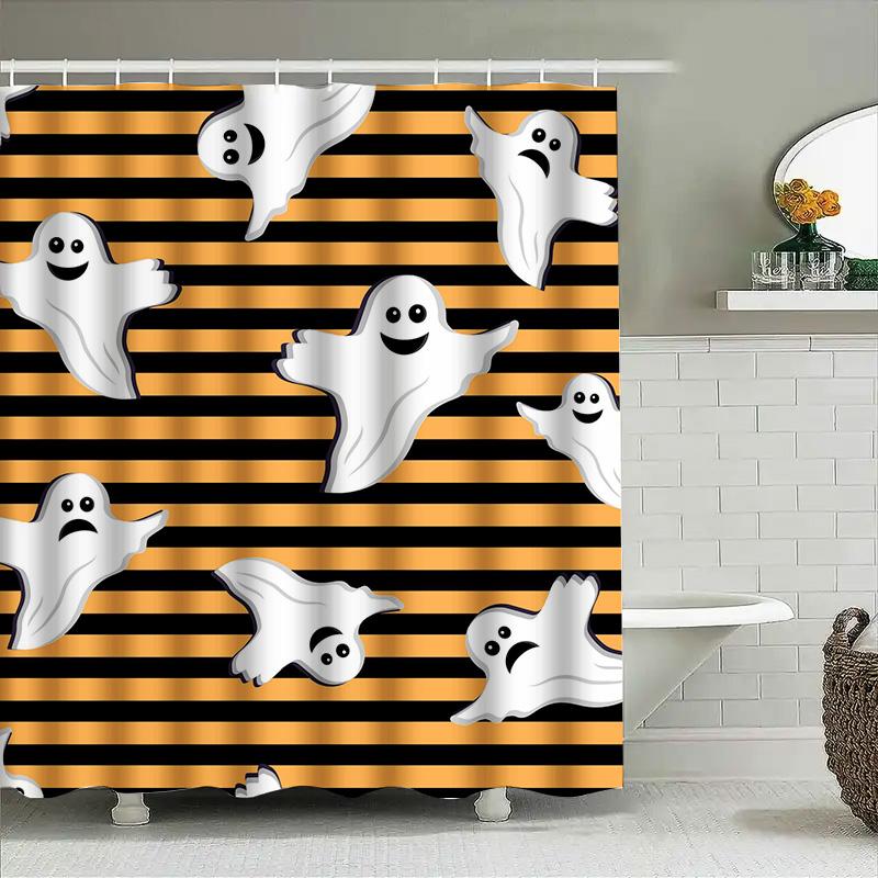 

Tuniu Black White Ghost Striped Shower Curtain Halloween Bathroom Decor Cute Spooky Shower Curtain For Girls Kids W60H190(CM)-1 Pcs
