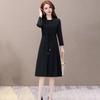 Elegant Plus Size Lady Dress Formal Office Commuting Midi Dress Long Sleeve A-line Lace-up Strap Fake Two-piece Style