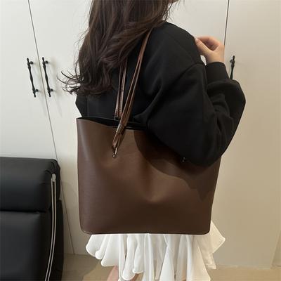 Big Bag Shopping Bag Women's 2025 New Trendy European and American Simple Atmosphere Shoulder Bag Soft Leather Texture Commuter Tote Bag
