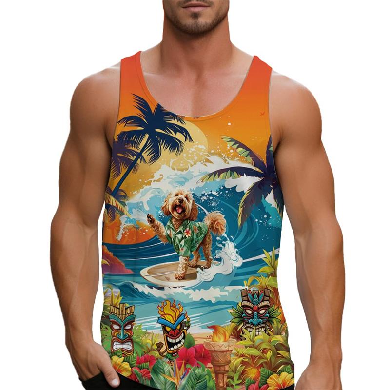 

Hawaiian Puppy Pet Tank Tops Summer Surfing Casual Sleeveless Vest Gym Workout Men s Tank Tops S