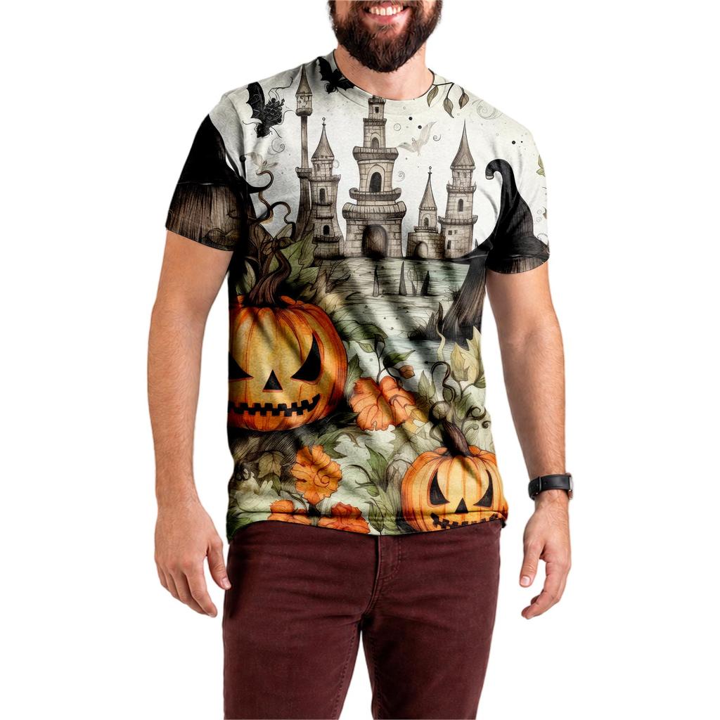 Unisex Halloween T-Shirt All-Over Print with Cute Pumpkin Design for Party and Holiday