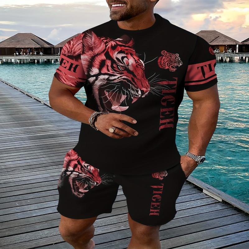 Set Sportivo da Tempo Traspirante Estivo per Uomo T-shirt e Pantaloncini Set Stampato 3D per Adulti