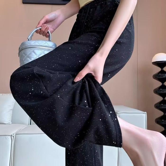 

Women s Shiny High-Waisted Wide-Leg Pants: Summer Trendy Starry Design 3XL чёрный