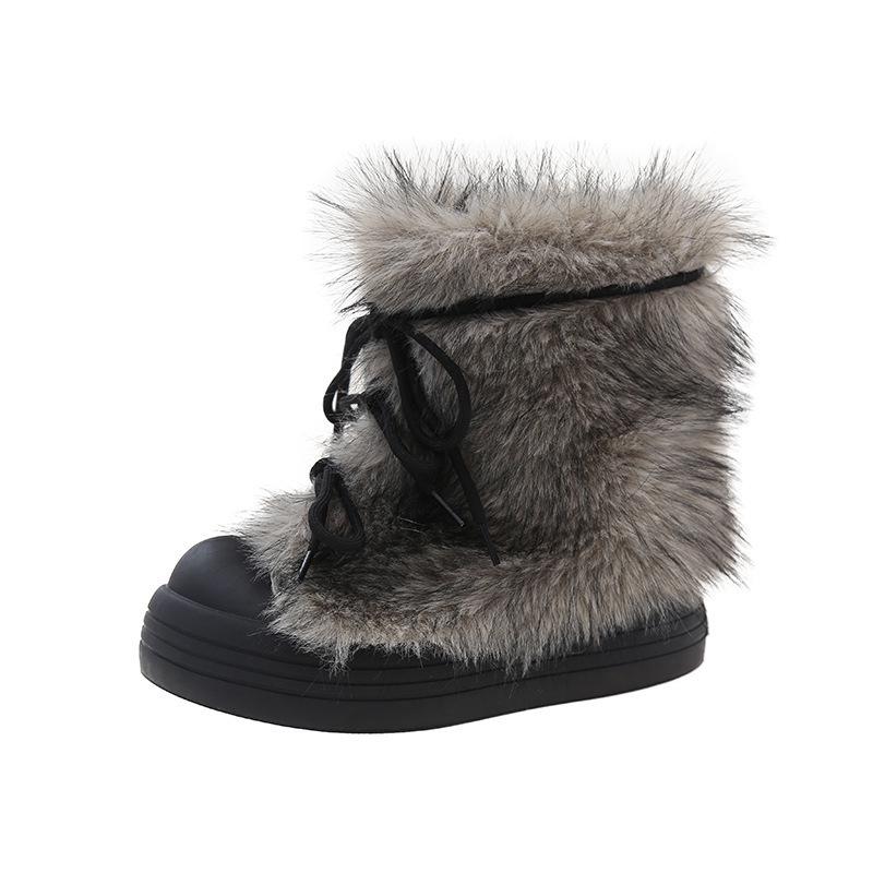

Retro Furry Big-Head Women s Snow Boots: 2025 Winter, Warm, Cold-Resistant, Thick-Soled, Fashionable, Popular 40 чёрный