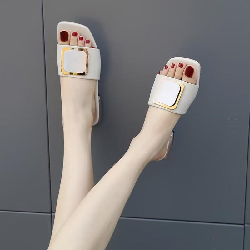 Fashion Women High Heel Slippers Summer Slip On Elegant Low Heel Shoes for Wedding Party Comfortable Non-slip Women's Slippers