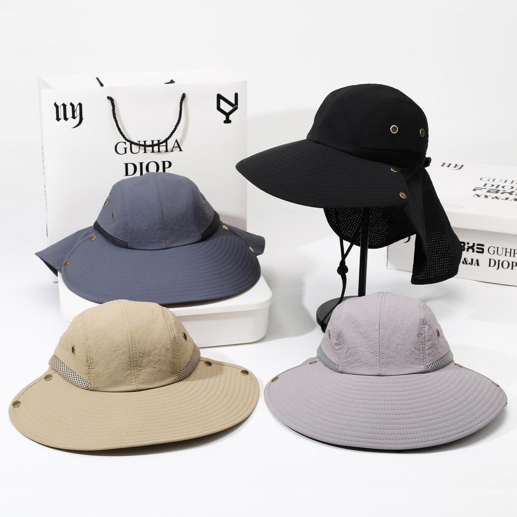 Outdoor Quick Drying Sun Protection Sun Hat Men'S Large Brim Bucket Hat Casual Breathable Mountaineering Sun Hat