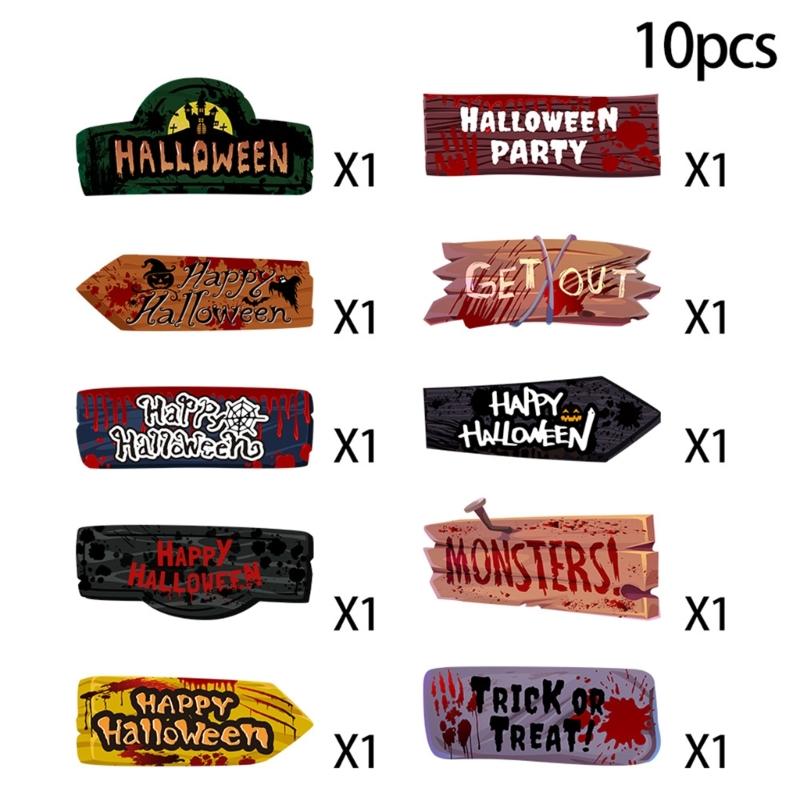 10Pcs Eerie Warning Sign Set Easy To Install On Wall Door Fences Ideal For Halloween Home Haunting Theme Decoration