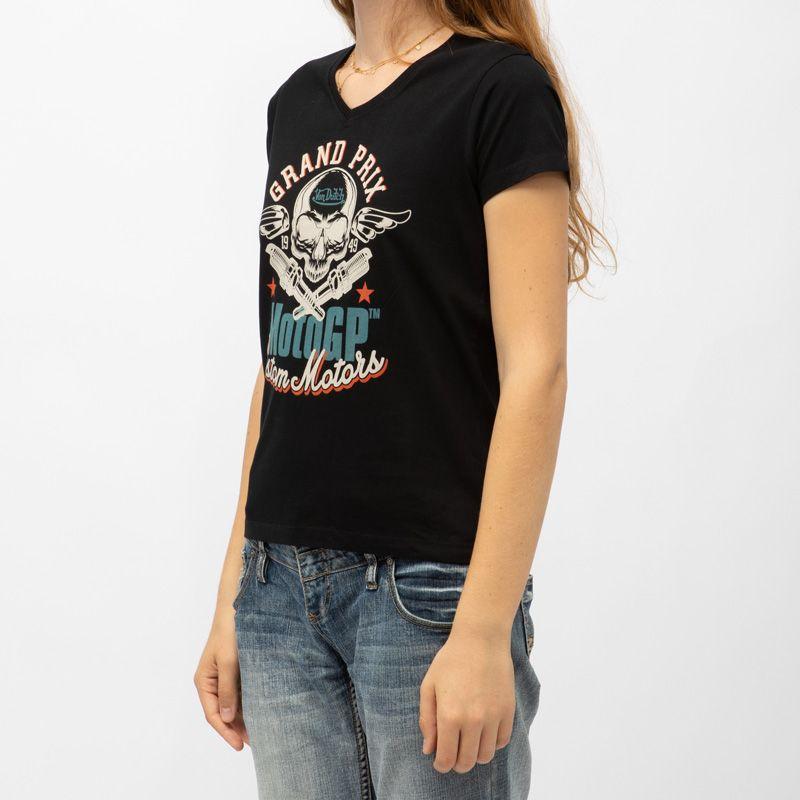Tee shirt noir col v jersey moto gp Grand Prix Femme VON DUTCH